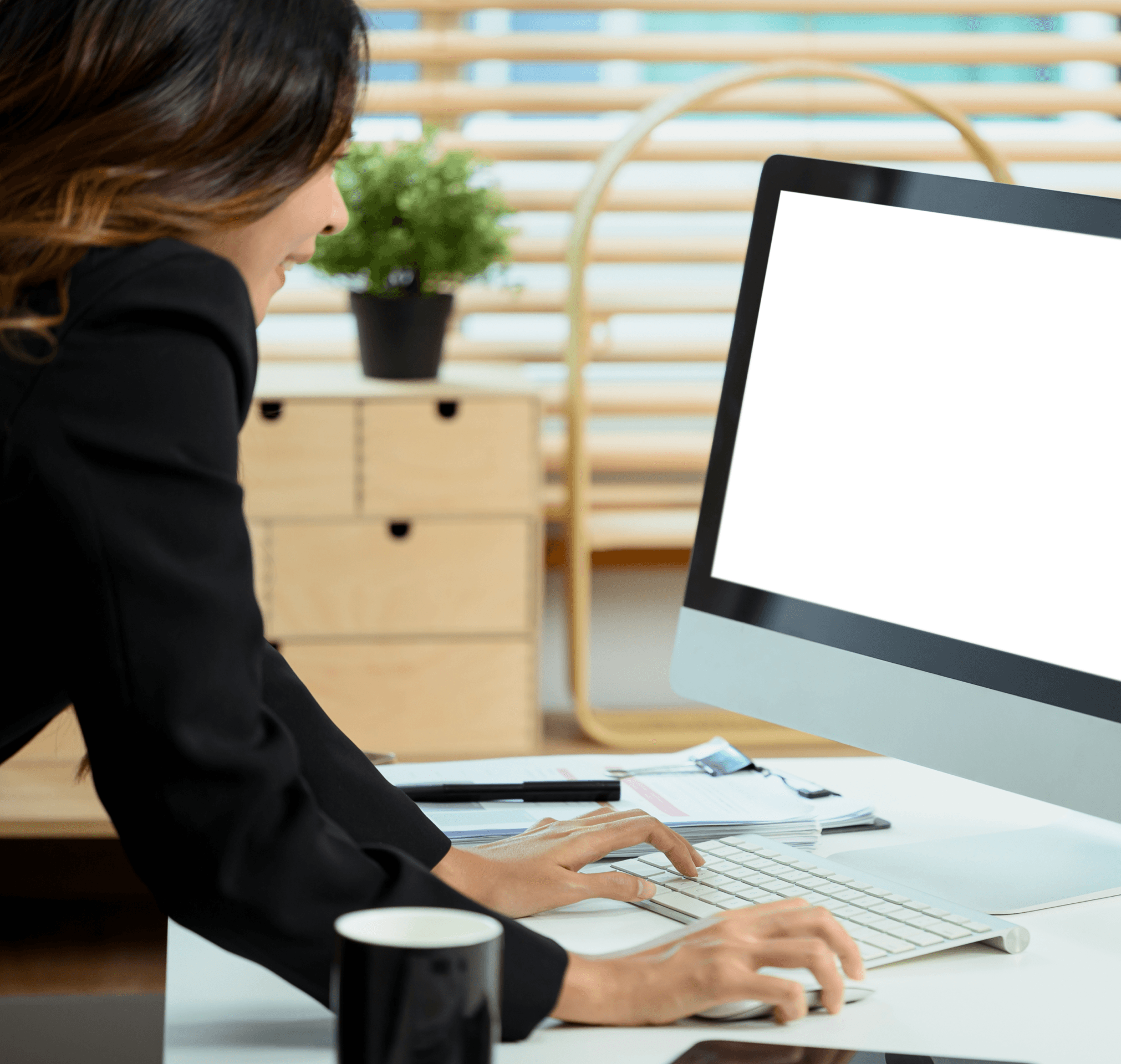Frequently asked questions illustration showing a person working at a desk