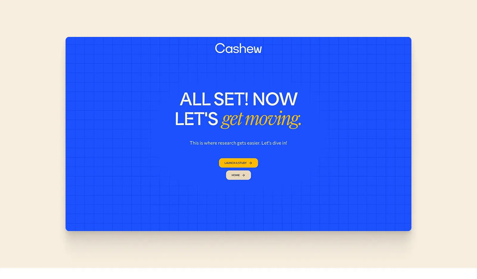 Cashew platform workspace for designing, launching, and analyzing studies