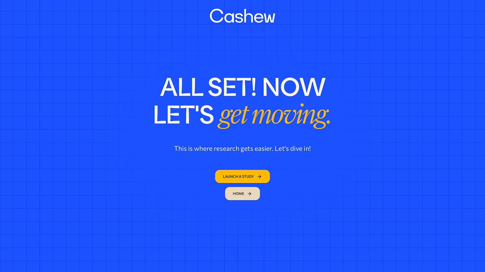 Cashew platform workspace for designing, launching, and analyzing studies